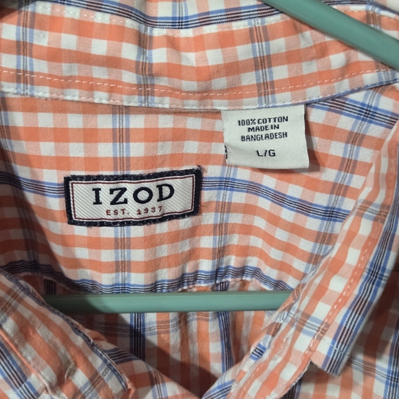 IZOD Men's Orange and Blue Plaid Shirt - Picture 3 of 4
